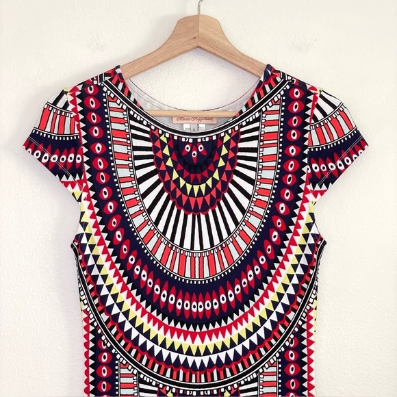 Mara Hoffman Cap Sleeve Mini Dress Jersey El Mundo Multicolor Tribal Print Small - Picture 5 of 12